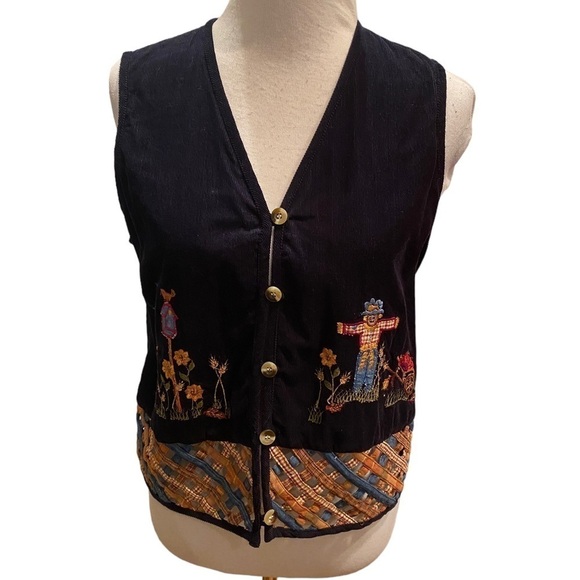 Casey & Max Tops - Casey & Max Navy Corduroy Front with Embroidered Fall / Autumn/ Scarecrow Boho